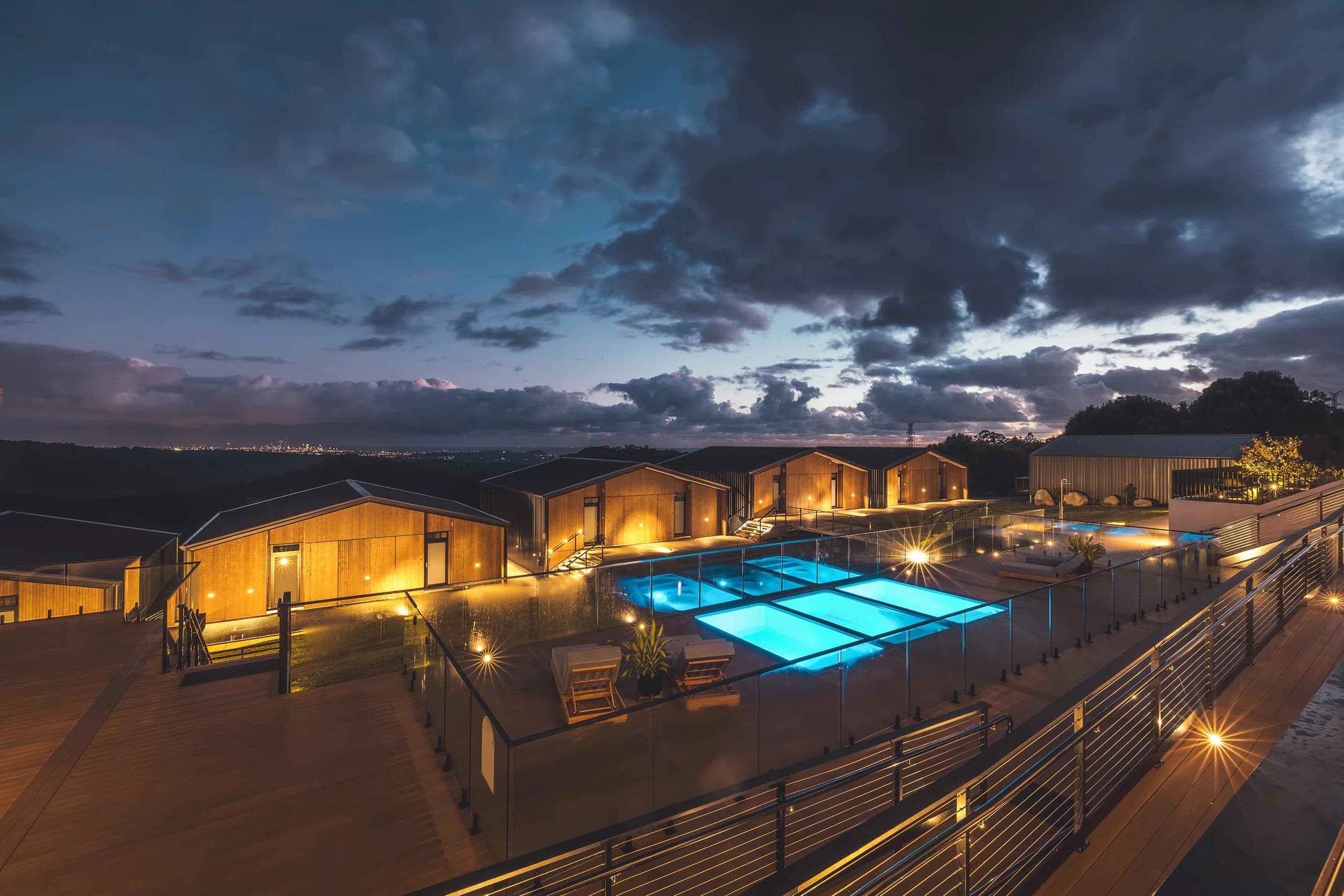 Plunge pools at night